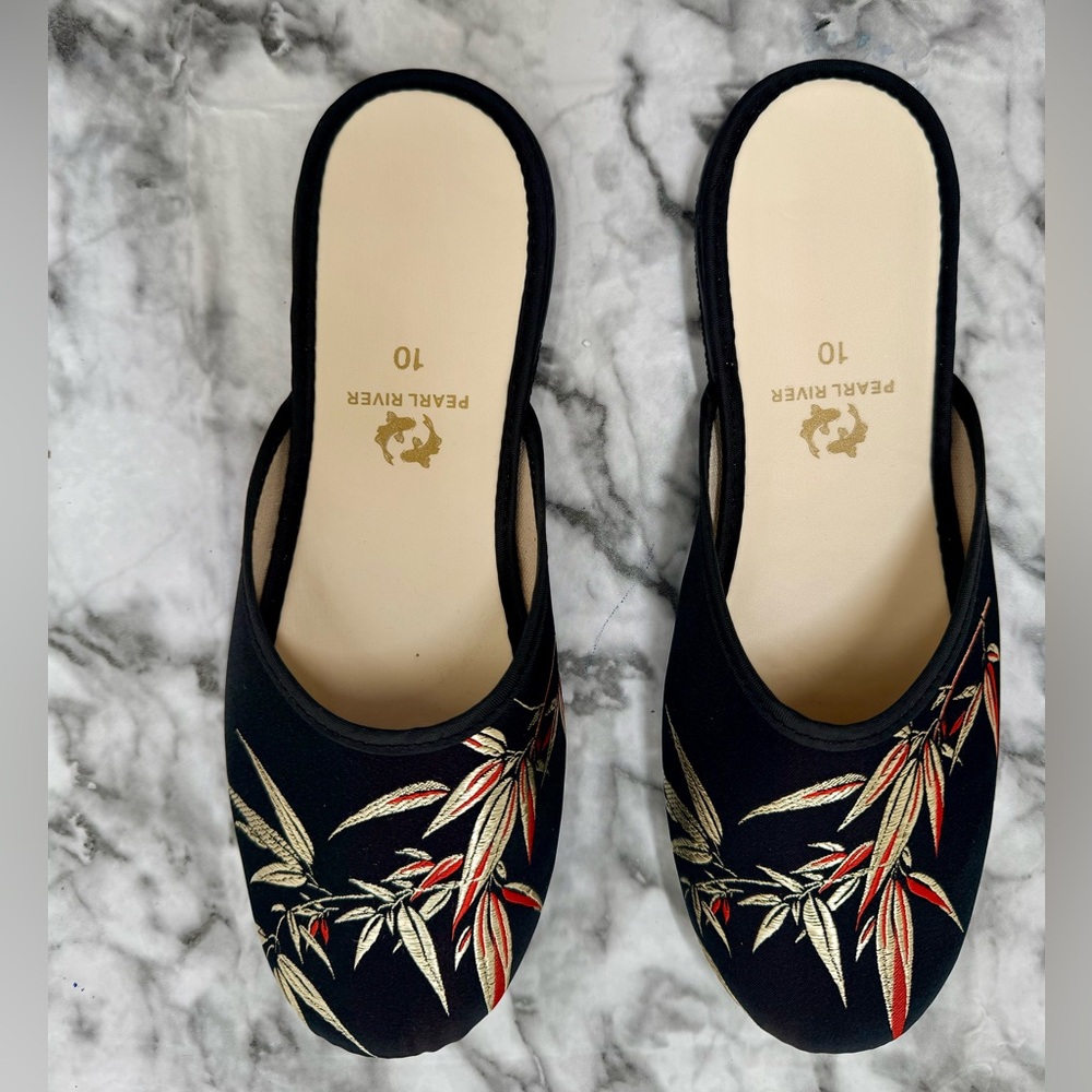 Rayon Brocade Slippers - Women's Size 10 Bamboo leaf design